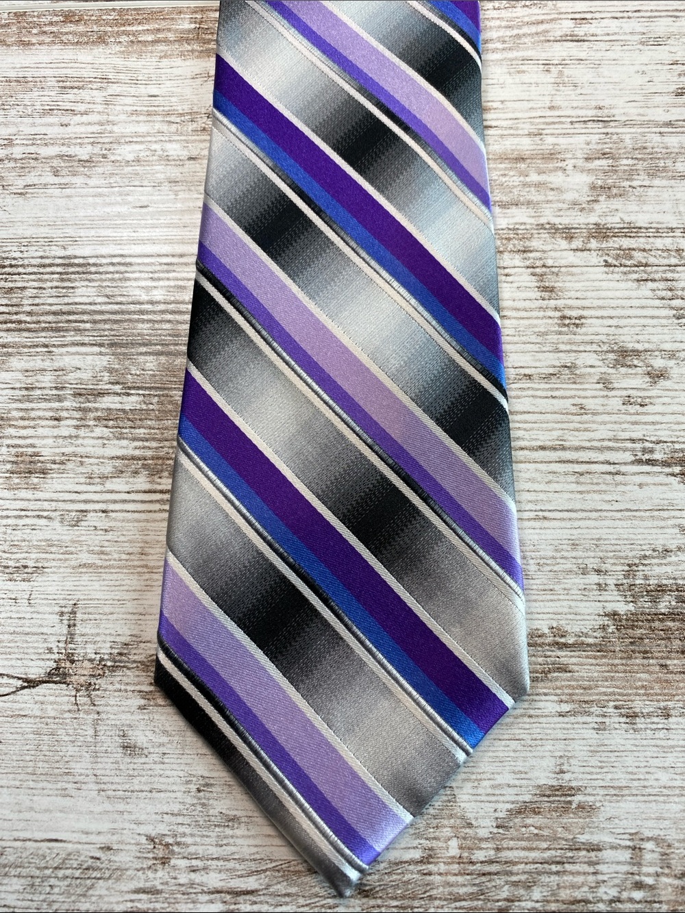 Van Heusen Purple Blue Gray Diagonal Striped Silk Tie 58” Business Casual